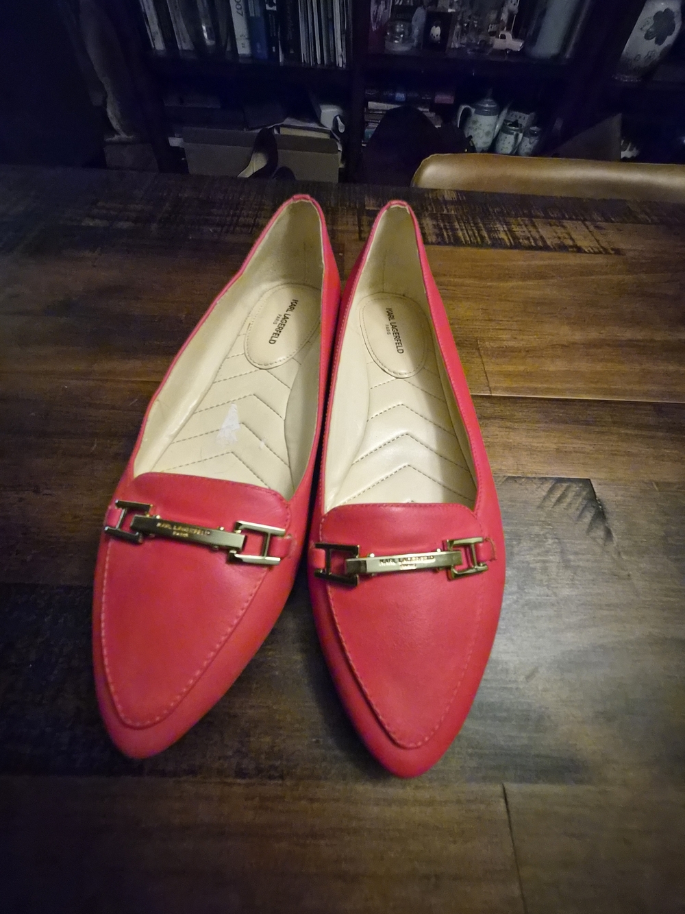 Karl Lagerfeld Red Pointed Toe Loafers